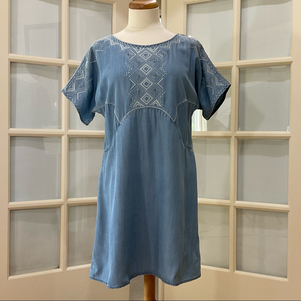 Anthropologie Holding Horses Embroidered Denim Chambray Dress S
